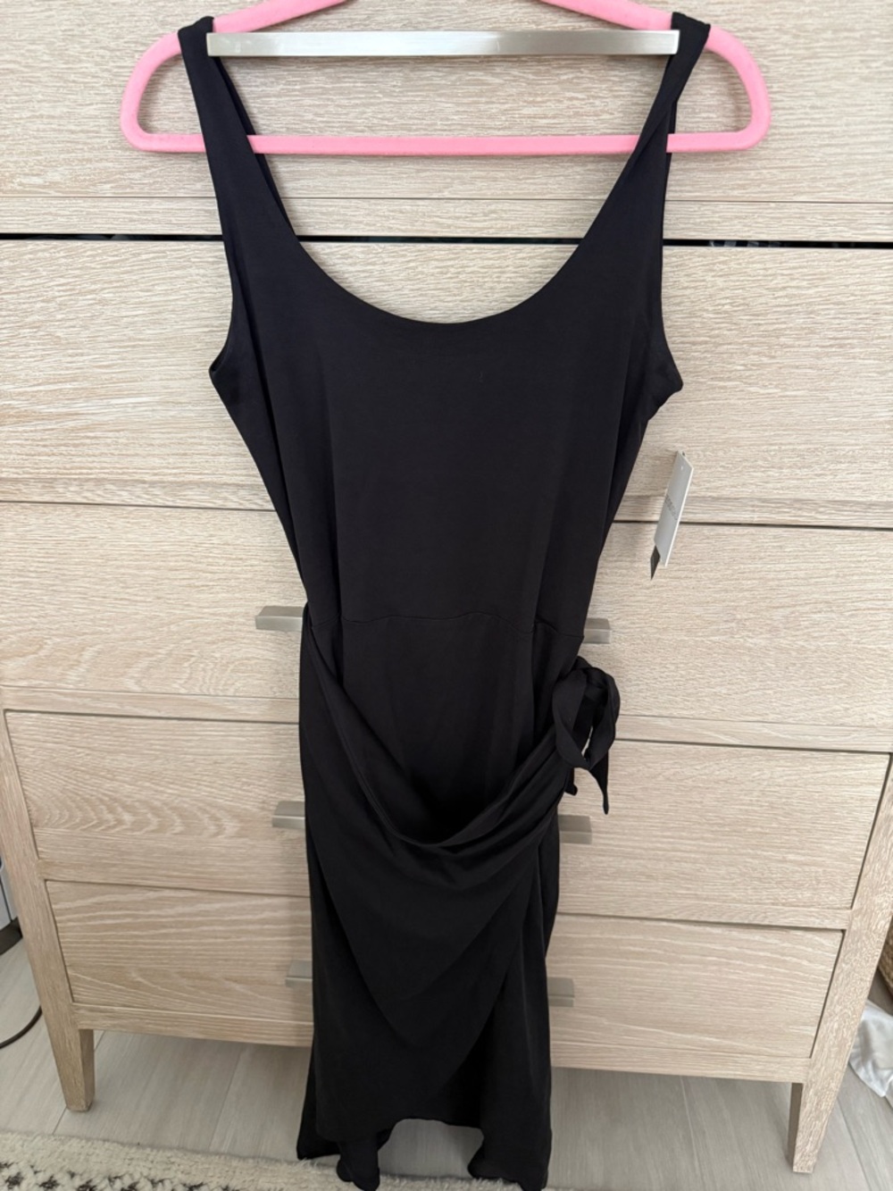Beyond Yoga Black Sleeveless Wrap-Detail Midi Dress
